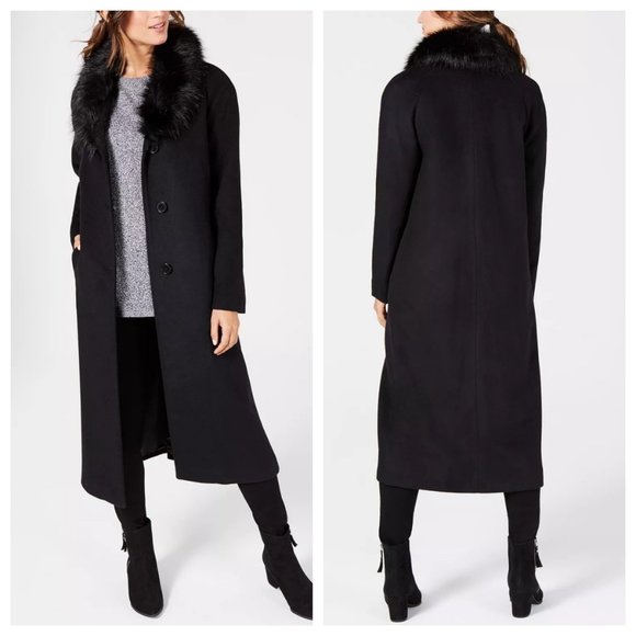 Jones New York Faux-Fur-Collar Wool Maxi Coat - Picture 3 of 4